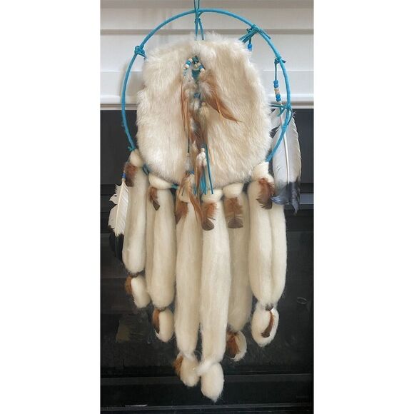 hand-made wool and rabbit`s fur Mandella Aqua Cream Feathers - Picture 2 of 5